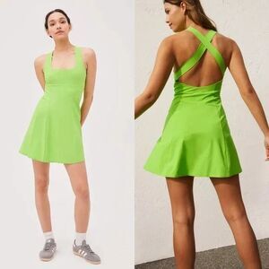 Outdoor Voices Cross Back Dress Medium Athletic A-Line Neon Green Skorts NEW NWT